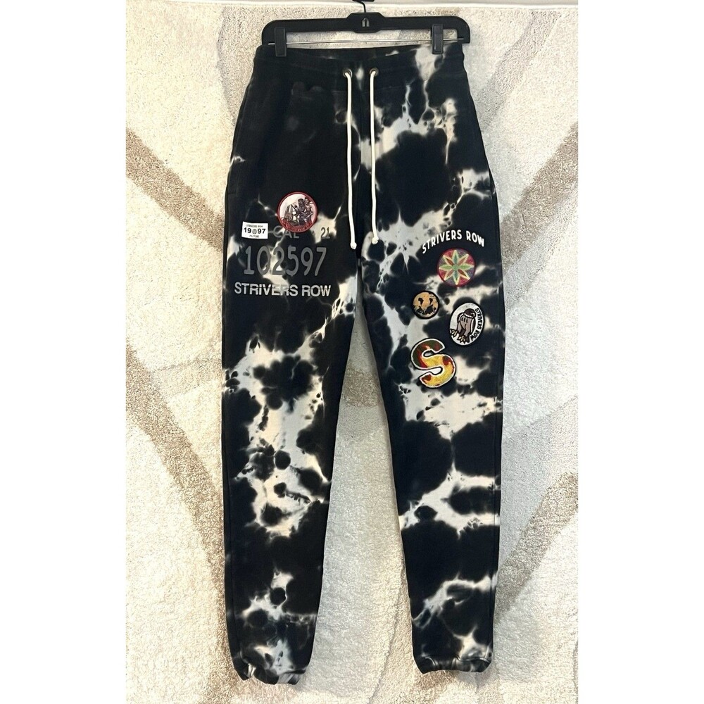 Strivers Row Continental Tie Dye Sweatpants Mens Small Black White Patches EUC